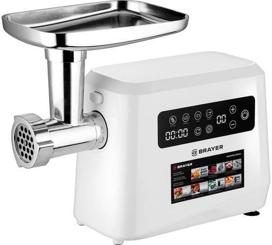 Изображение товара Мясорубка BRAYER 1614BR 2000 Вт,2 кг/мин, LED дисплей, сенсор управление, насадки 8 в 1 BR1614