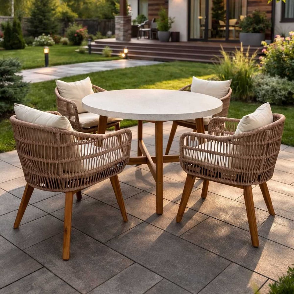 Изображение товара Набор садовой мебели Royal Family ELEONORA обеденный 4 персоны акация кварц натуральный камень Изображение товара Набор садовой мебели Royal Family ELEONORA обеденный 4 персоны акация кварц натуральный камень