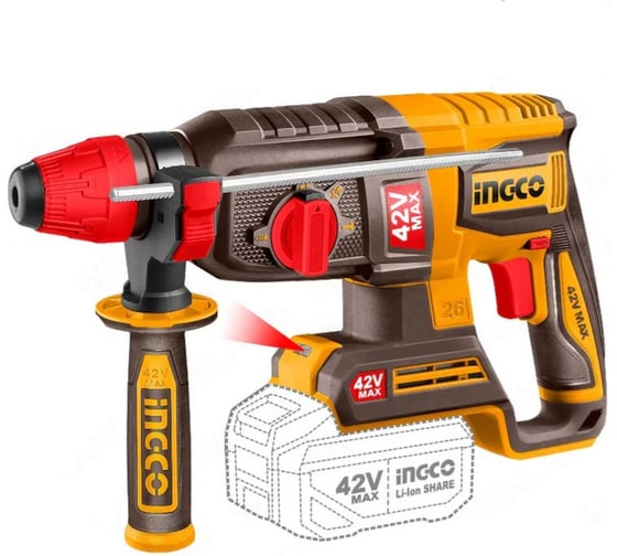 Изображение товара Аккумуляторный перфоратор INGCO 42В 4,5 Дж, б/щ (2) INDUSTRIAL CRHLI422882
