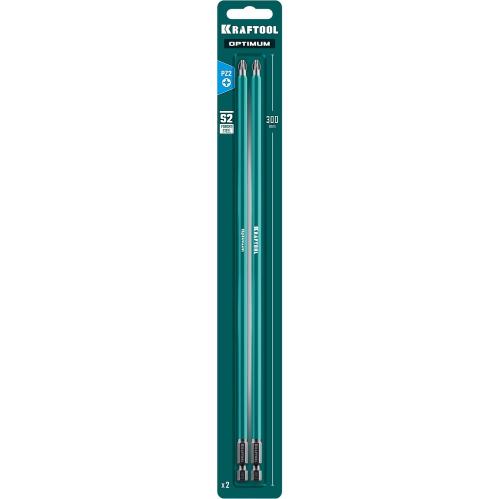 Изображение товара Позиционерные биты KRAFT TOOL Optimum PZ 2, 300 мм, 2 шт