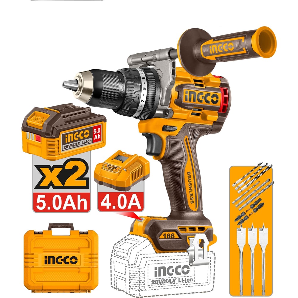 Изображение товара Бесщеточный ударный шуруповерт INGCO 20В, 166 Нм, б/щ (4) INDUSTRIAL CIDLI201668