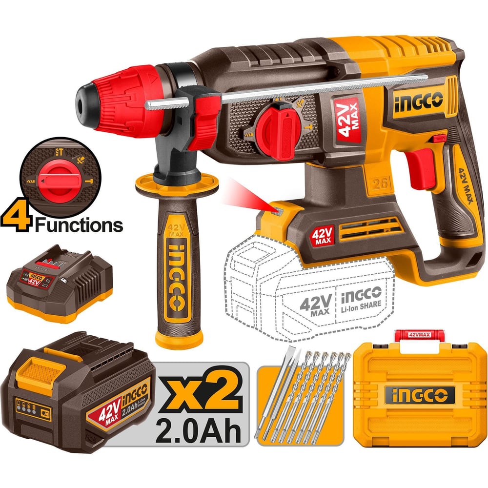 Изображение товара [Инструмент] INGCO INDUSTRIAL CRHLI422682 Дрель-ударная аккумуляторная 40 В 2,5 Дж