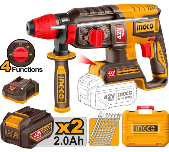 Изображение товара Аккумуляторный перфоратор INGCO 42В 2,5 Дж, б/щ (4) INDUSTRIAL CRHLI422682