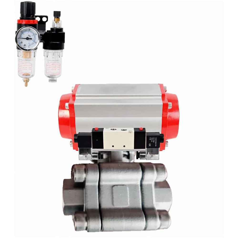 Изображение товара Кран шаровой Ду50, PN63, 316-316-PTFE, под приварку, пневмопривод 220В