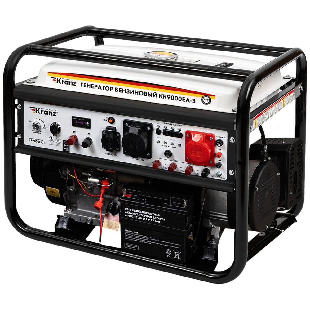 Изображение товара KRANZ KR9000EA-3 бензиновая электростанция 9 кВт 230В/380В мобильная