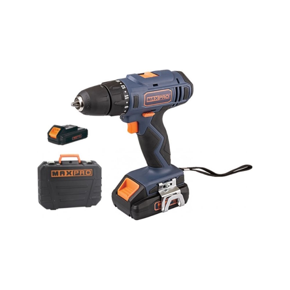 Изображение товара Дрель-Шуруповерт аккумуляторная MAX-PRO 18 В, 0-350/0-1250 об/мин, 10 мм, 30 Нм, 2 батареи (Li-Ion) х1,5 Ач, 15+1, 1 ч., регулировка оборотов, резинов 85030 Изображение товара Дрель-Шуруповерт аккумуляторная MAX-PRO 18 В, 0-350/0-1250 об/мин, 10 мм, 30 Нм, 2 батареи (Li-Ion) х1,5 Ач, 15+1, 1 ч., регулировка оборотов, резинов 85030