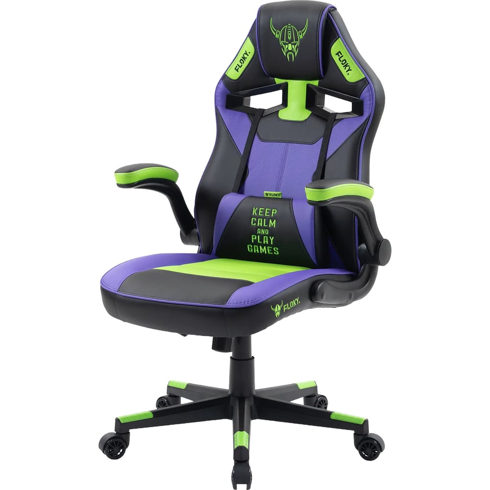 Изображение товара Кресло геймерское Floky Asgard Purple-Green с регуляциями и топ ган