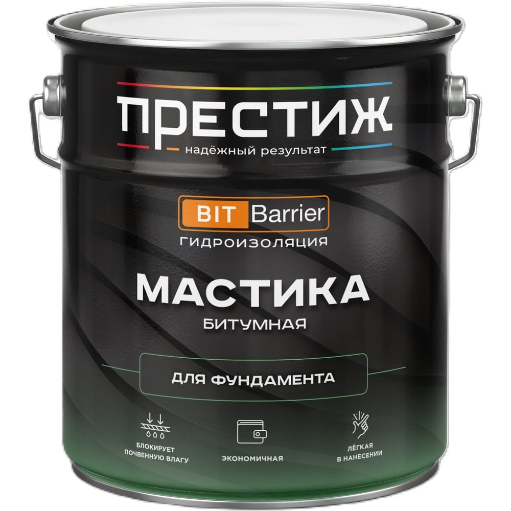 Изображение товара Битумная мастика Престиж для фундамента BitBarrier, 17 кг, гидроизоляция