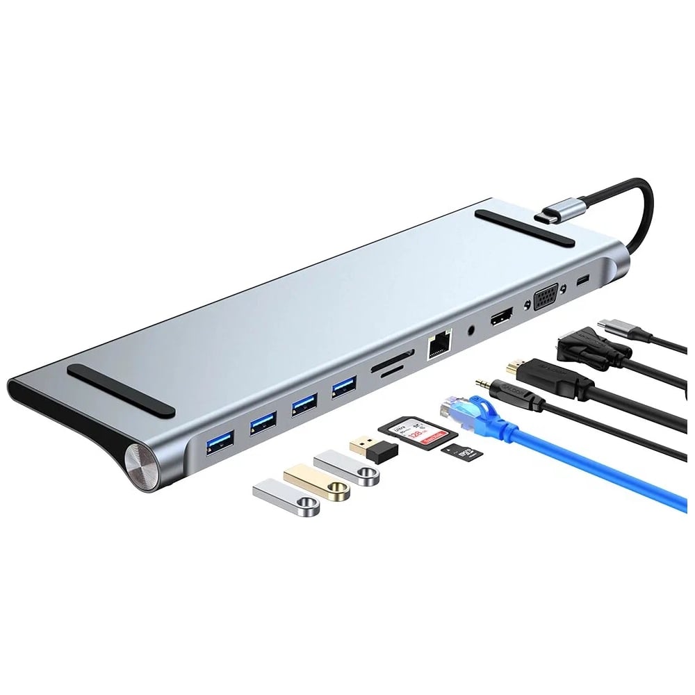 Изображение товара Док-станция PALMEXX 11в1 USB-C to HDMI+VGA+USB3.0+3xUSB2.0+CR+LAN+AUX+PD87W PX/HUB-DST-10IN1