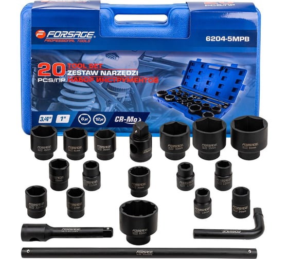 Изображение товара Набор инструментов Forsage 20 предметов 3/4, 1 F-6204-5MPB(63807)