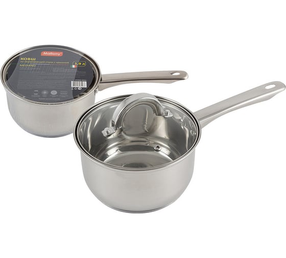 Изображение товара Ковш Mallony Mediano объем 1.9 л диаметр 16 см из нержавеющей стали с крышкой ручки из нержавеющей стали капсулированное дно 005441