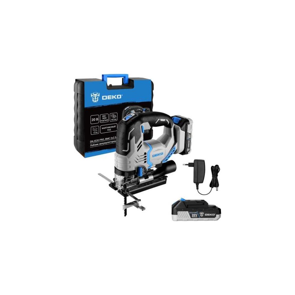 Изображение товара Лобзик аккумуляторный DEKO DKJS20 PRO в кейсе, 20В 2x2.5Ач 083-1125