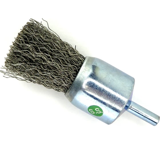 Изображение товара Щетка концевая EuroBrush Д30 c хв-м д6х18, ворс гофр нерж сталь 0,30, до 18000 об/мин (код 13-126) EB-E30SS1