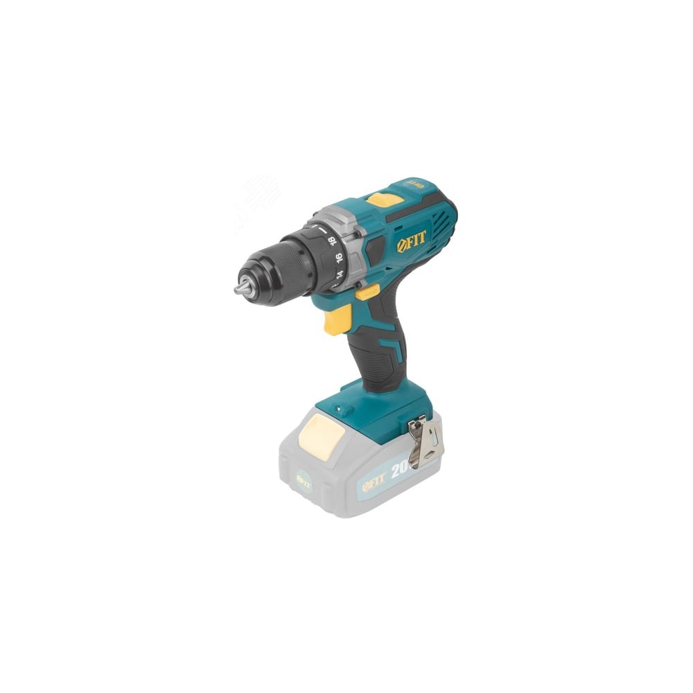 Изображение товара Дрель-шуруповерт аккумуляторный FIT 20 В, 0-400/1400 об/мин, 40 Нм, 1,4 кг, рез. накл., без АКБ, коробка 79905