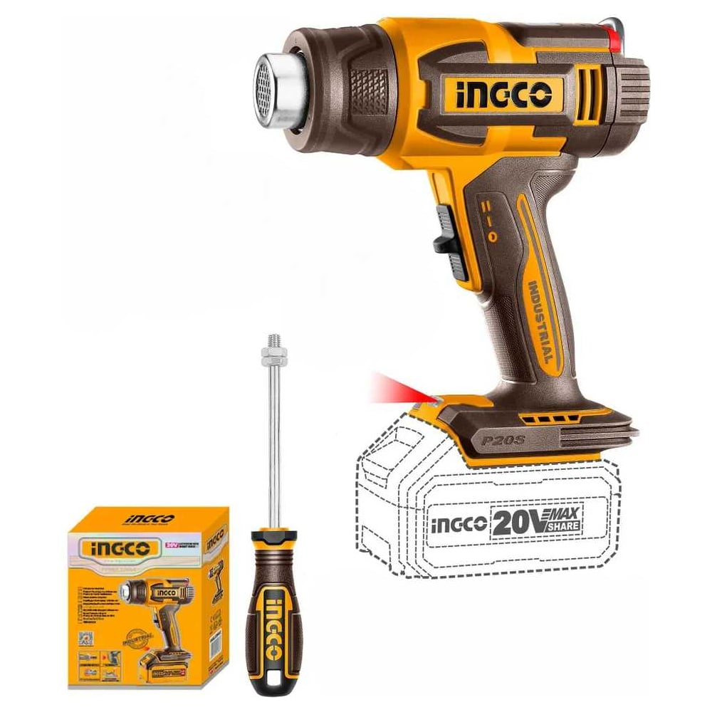 Изображение товара Фен аккумуляторный INGCO 20В (10) INDUSTRIAL HGLI2003