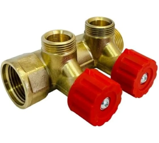 Изображение товара Коллектор латунный Апогей КЛА 2002.045-4У-ВГР(К)-15 DN20 ВР3/4- НР3/4 м/о 45 мм НР1/2''ЕК с регулирующими вентильными головками красными на 2 выхода 411009