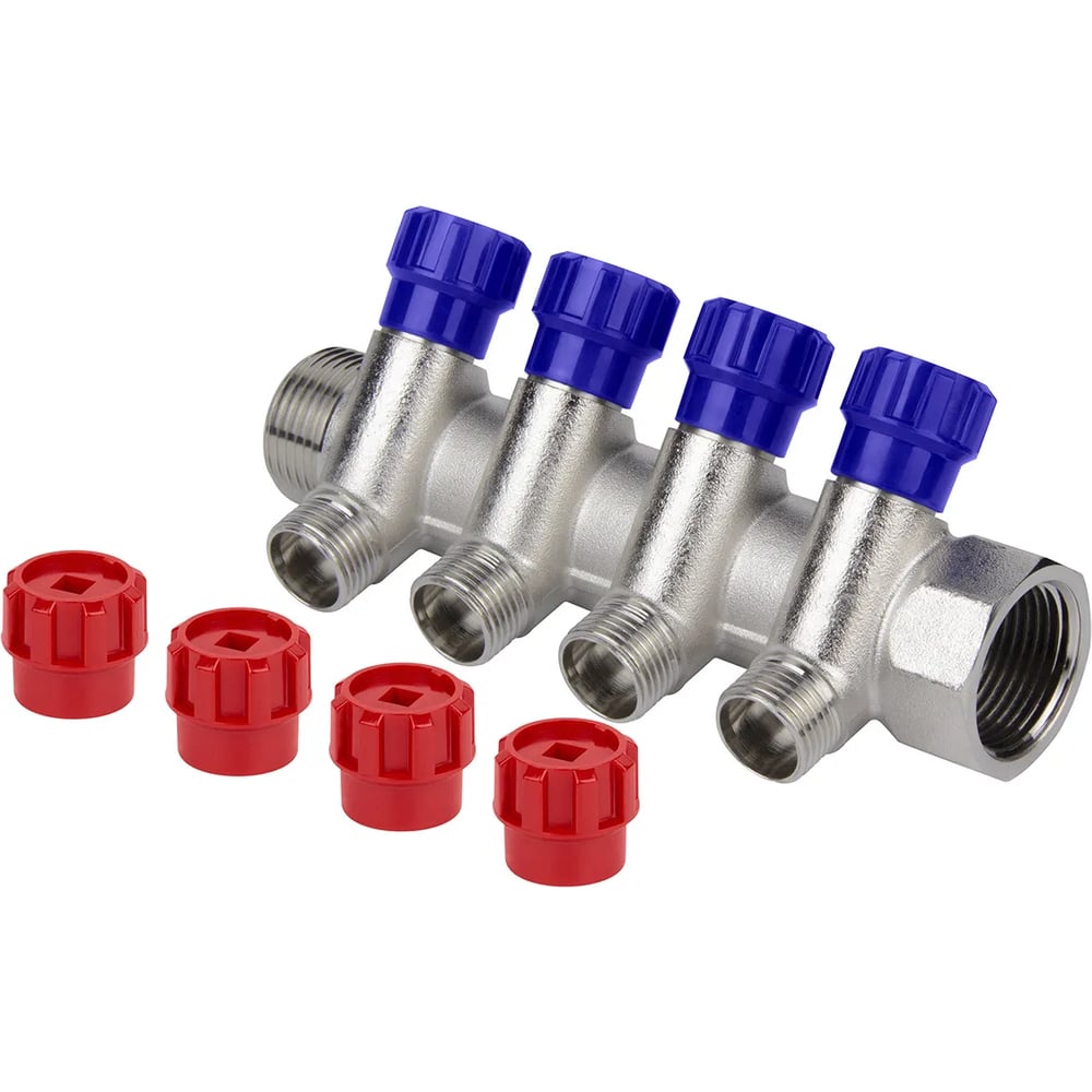 Изображение товара Коллектор распределительный TEVO 1x4 1/2 НАР латунь никелированное покрытие