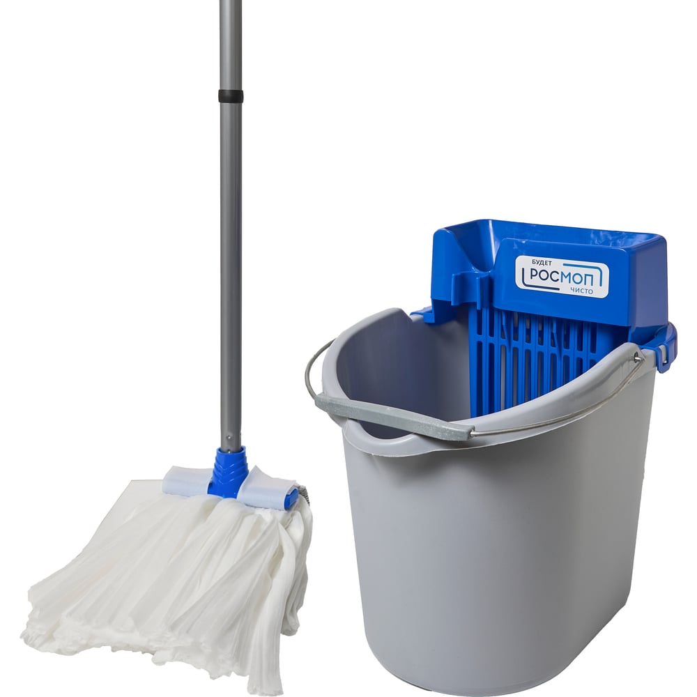Изображение товара Комплект для уборки пола РОСМОП синий - швабра+ведро с отжимом