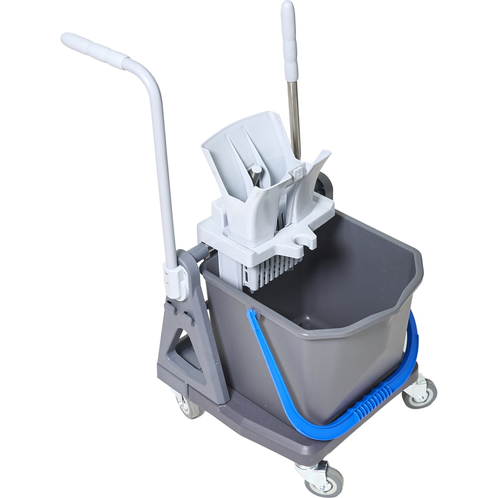 Изображение товара Одноведерная тележка РОСМОП колёсная база с ручкой, ведро 25 л с синей ручкой, отжим Росмоп Кваттро DB-25R