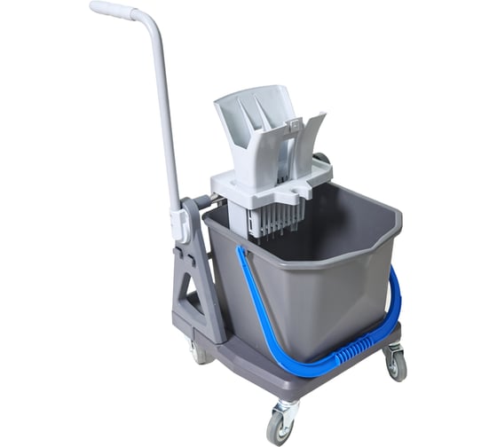 Изображение товара Тележка РОСМОП DB-25 колёсная база с ручкой, ведро 25 л с синей ручкой, отжим Росмоп Кваттро Лайт DB-25RL