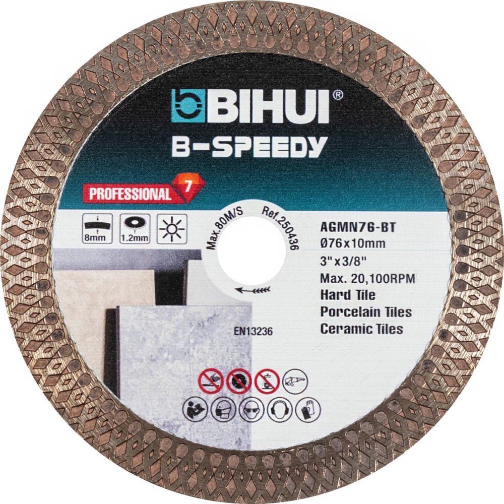 Изображение товара Диск алмазный BIHUI Mini Mesh 76х10х1.2 мм, для керамогранита AGMN76-BT