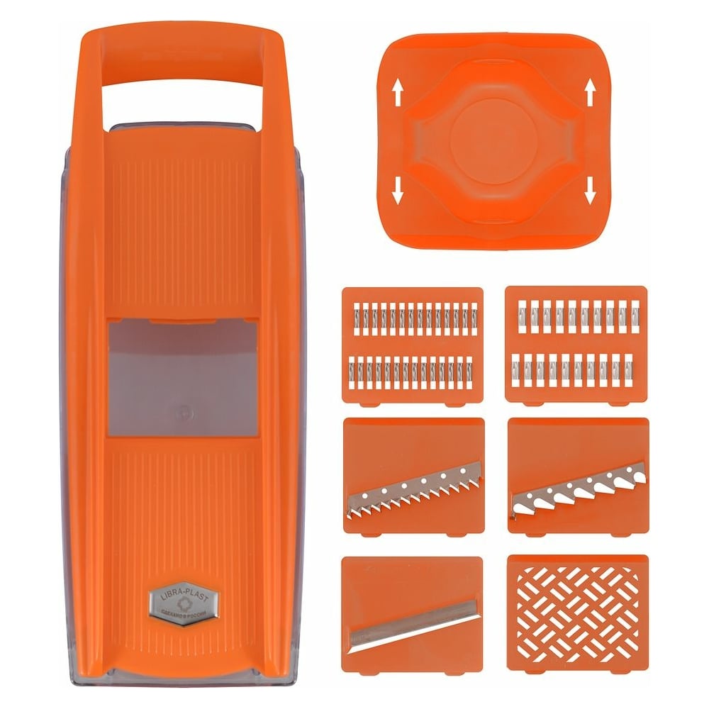 Изображение товара МУЛЬТИДОМ Терка с 6 насадками, контейнером и держателем, оранжевая