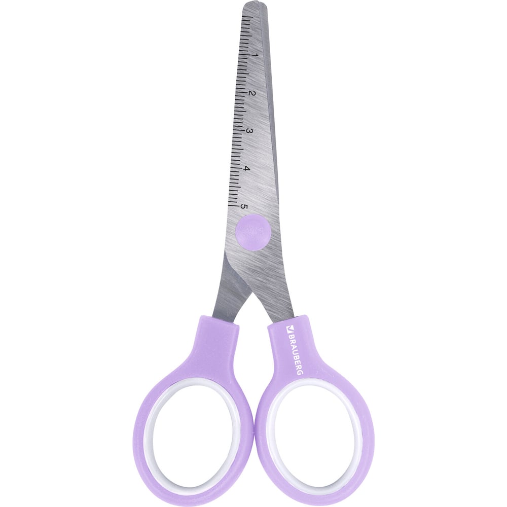 Изображение товара Ножницы  BRAUBERG 130 мм, ручки лавандовые, закругленные лезвия с линейкой 274061