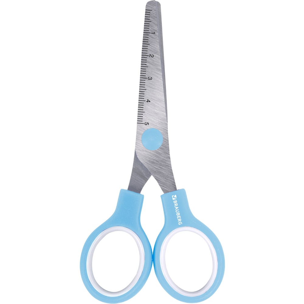 Изображение товара Ножницы  BRAUBERG 130 мм, ручки небесно-голубые, закругленные лезвия с линейкой 274060