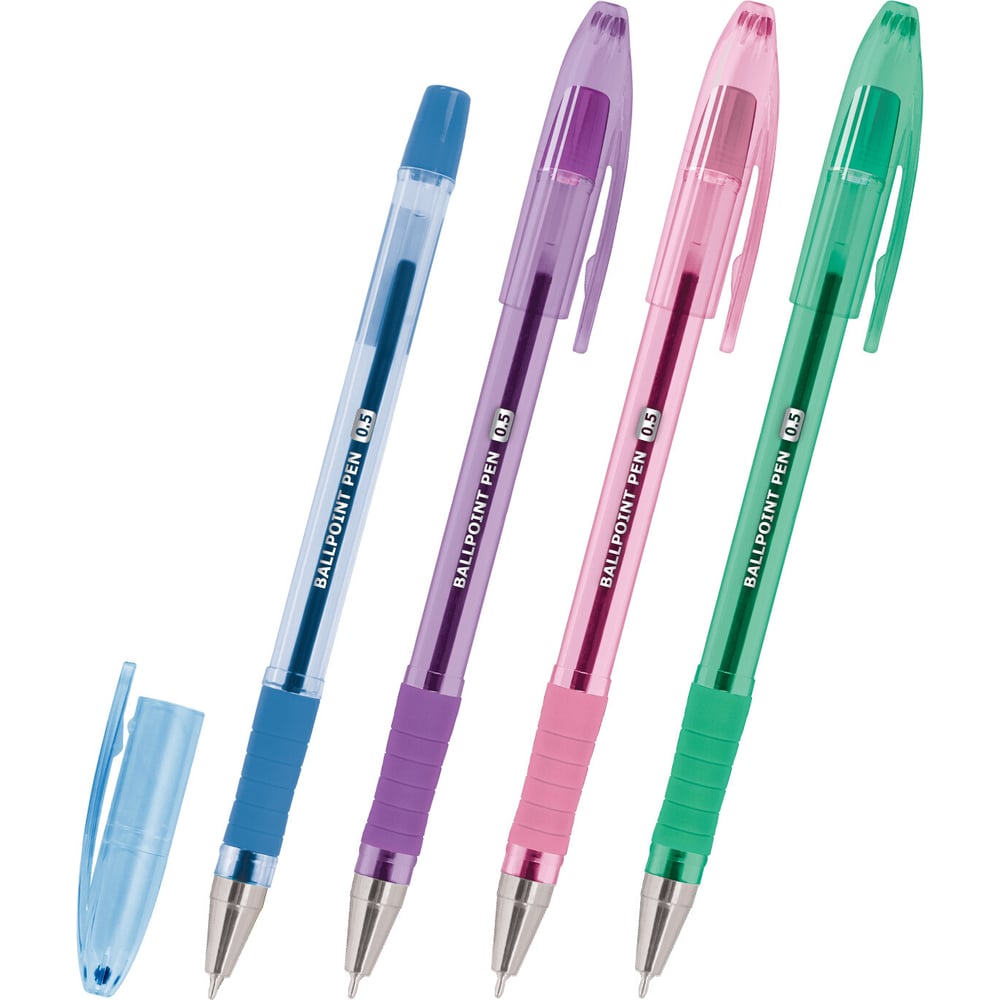 Изображение товара Ручка шариковая масляная BRAUBERG с грипом, кросс-серия PASTEL, синяя, ассорти, комплект 12 шт , линия 0,25 мм 144488