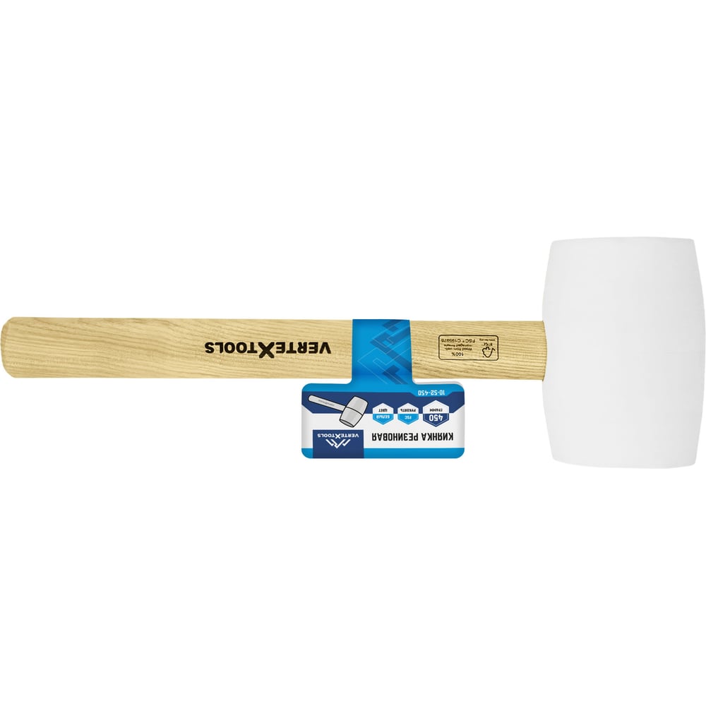 Изображение товара Киянка резиновая vertextools 450 г. белая резина, деревянная ручка FSC 10-52-450