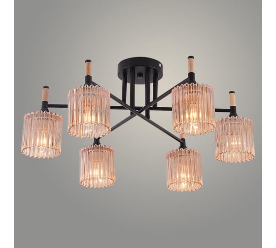 Изображение товара Люстра РОСТОК XA1689B/6 BK+WOOD черный 6х60W E27 d575 h265, HN25 988391413