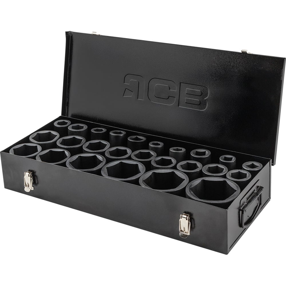 Изображение товара Набор головок ударных глубоких JCB 25 предметов 1 6гр. (17,19,21,22мм 4-гранные под футорку;17,19,21,22,24,27,30,32,33,34,36,38,41,46,50,52,55,60,65,70,75мм) JCB-8251-5MPB(64930)