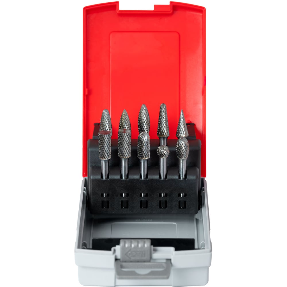 Изображение товара Набор RODMIX из 10 шт твердосплавных борфрез, двойная насечка (A10, B10, C10, D10, E10, F10, G10, H10, L10, M10) 2100006002