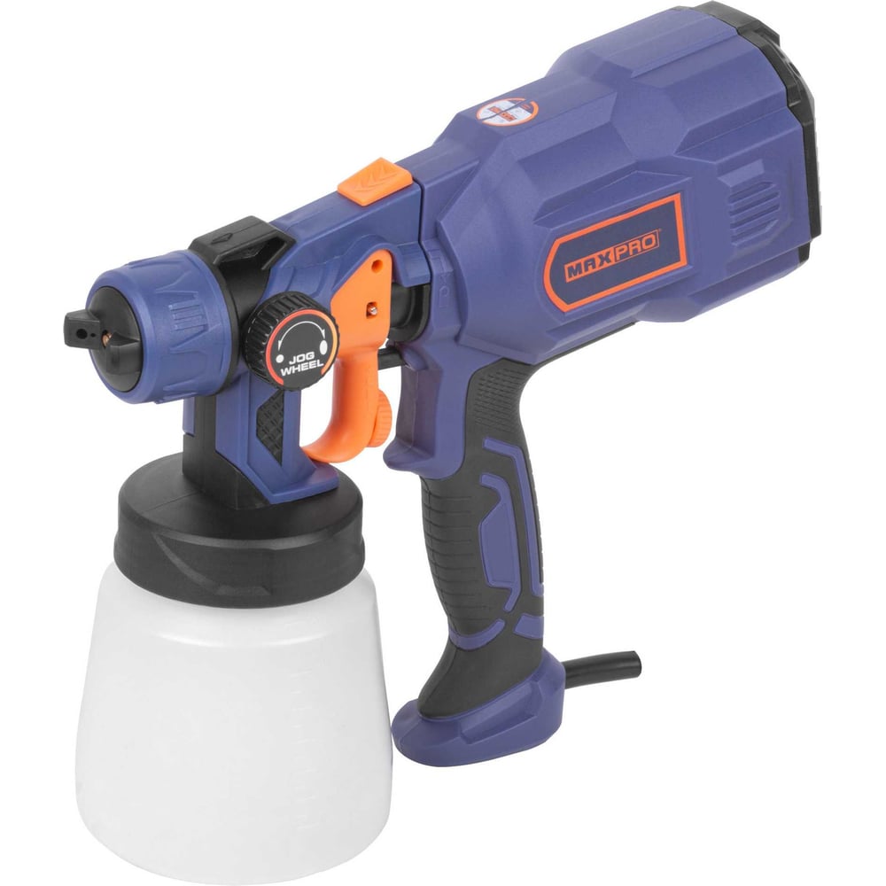 Изображение товара Распылитель электрический MAX-PRO 550 Вт, 2,5 мм, 800 мл, 60 din/сек, 700 мл/мин, 1,3 кг, HVLP, коробка 85266