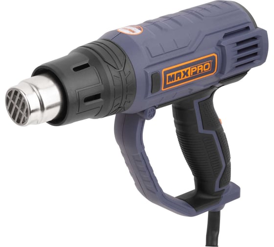 Изображение товара Фен технический MAX-PRO 2000 Вт, 60/350/600C, 500 л/мин, 0,76 кг, резиновый кабель, резиновые вставки, кор. 85252
