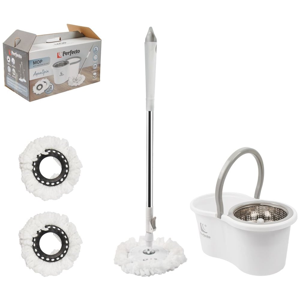 Изображение товара Швабра с отжимным ведром AquaSpin PERFECTO LINEA бело-серая, арт. 43-452521 ЦЗ-0076298494