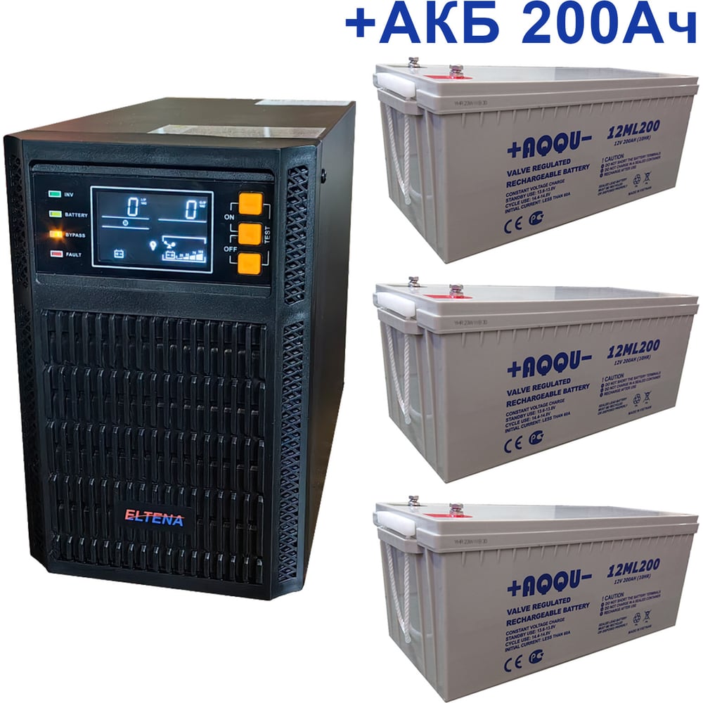 Изображение товара Комплект ИБП ELTENA Monolith B 1000LT (1000Вт) + 3шт. АКБ AQQU 12ML200 (12В, 200Ач) MB1000LT/12ML200