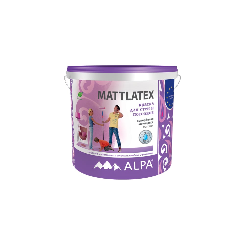 Изображение товара Краска акриловая ALPA Маттлатекс белая 10л 3488570028094