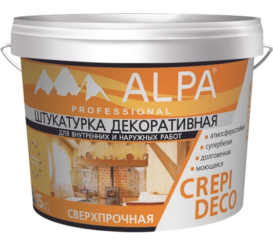 Изображение товара Штукатурка ALPA Крепи Деко белая 15кг фракция 0,5 3488570028247