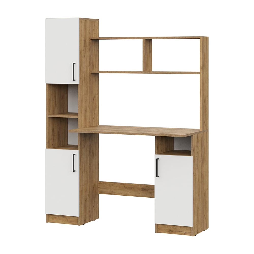 Изображение товара Стол компьютерный Арника СТК 21 Дуб Золотой/Белый с надстройкой и тумбой