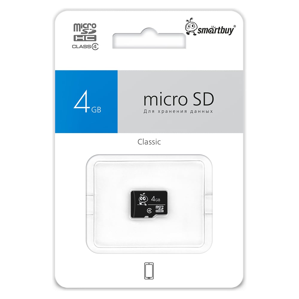Изображение товара Micro SDHC карта памяти 4GB Class 4, без адаптеров Smartbuy SB4GBSDCL4-00