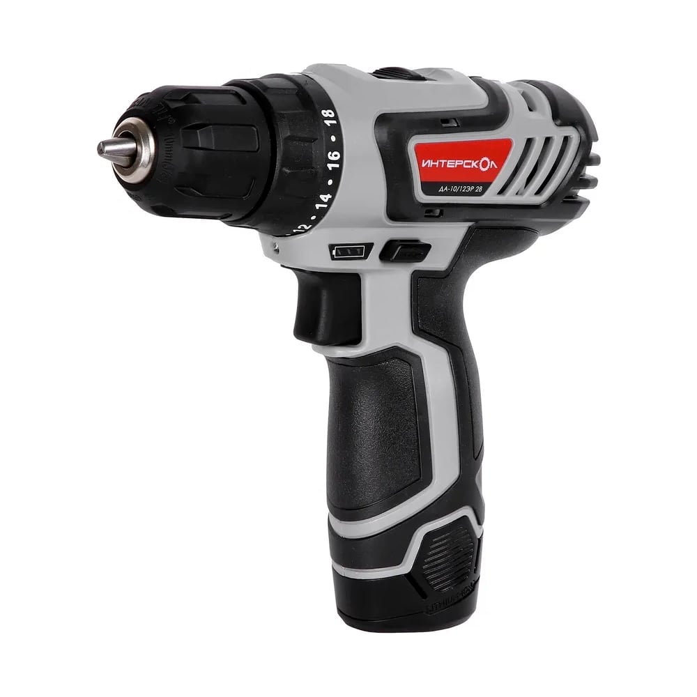 Изображение товара Аккумуляторная дрель-шуруп Интерскол ДА-10/12ЭР 28 Li-ion, экокейс, 1 аккумулятор, 2,0Ач, ЗУ 595.2.1.20