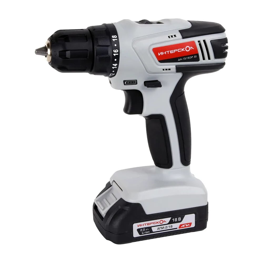 Изображение товара Аккумуляторная дрель-шуруп Интерскол ДА-10/18ЭР 35 Li-ion, экокейс, 1 аккумулятор, 2,0Ач, ЗУ 518.2.1.20