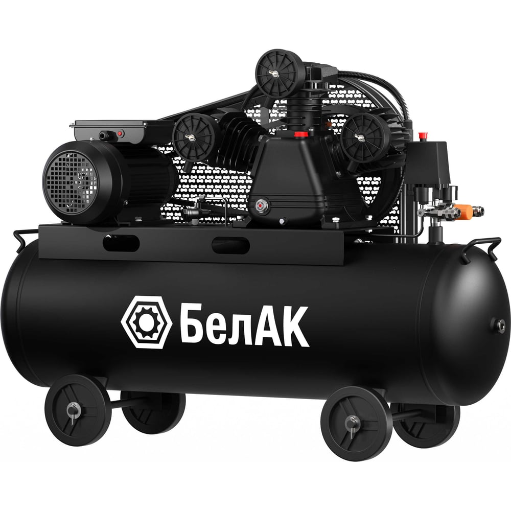 Изображение товара Компрессор воздушный БелАК 650 л/мин (100л - бак; 3 кВт; 10 Бар; трехпоршневой; ременной) БАК.99294