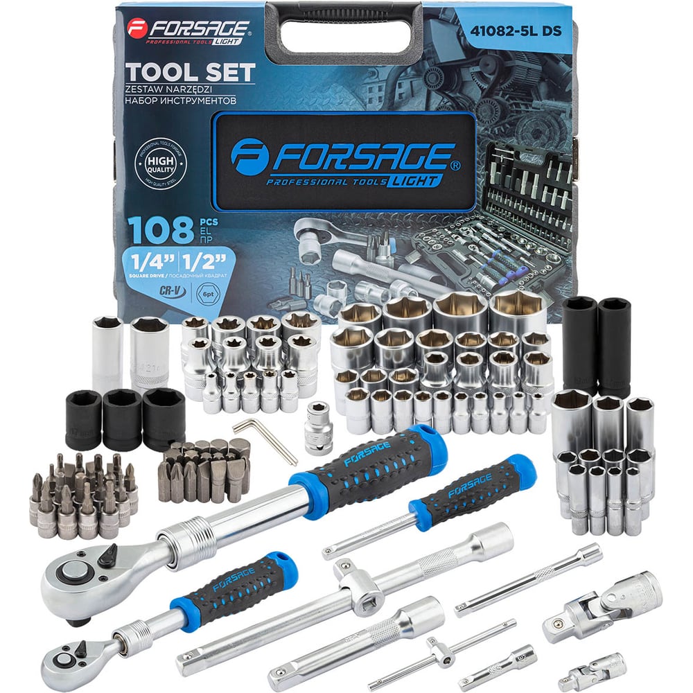 Изображение товара Forsage F LIGHT-41082-5L DS(64124) - 108 предметов, кейс, 6-гранные головки Изображение товара Forsage F LIGHT-41082-5L DS(64124) - 108 предметов, кейс, 6-гранные головки