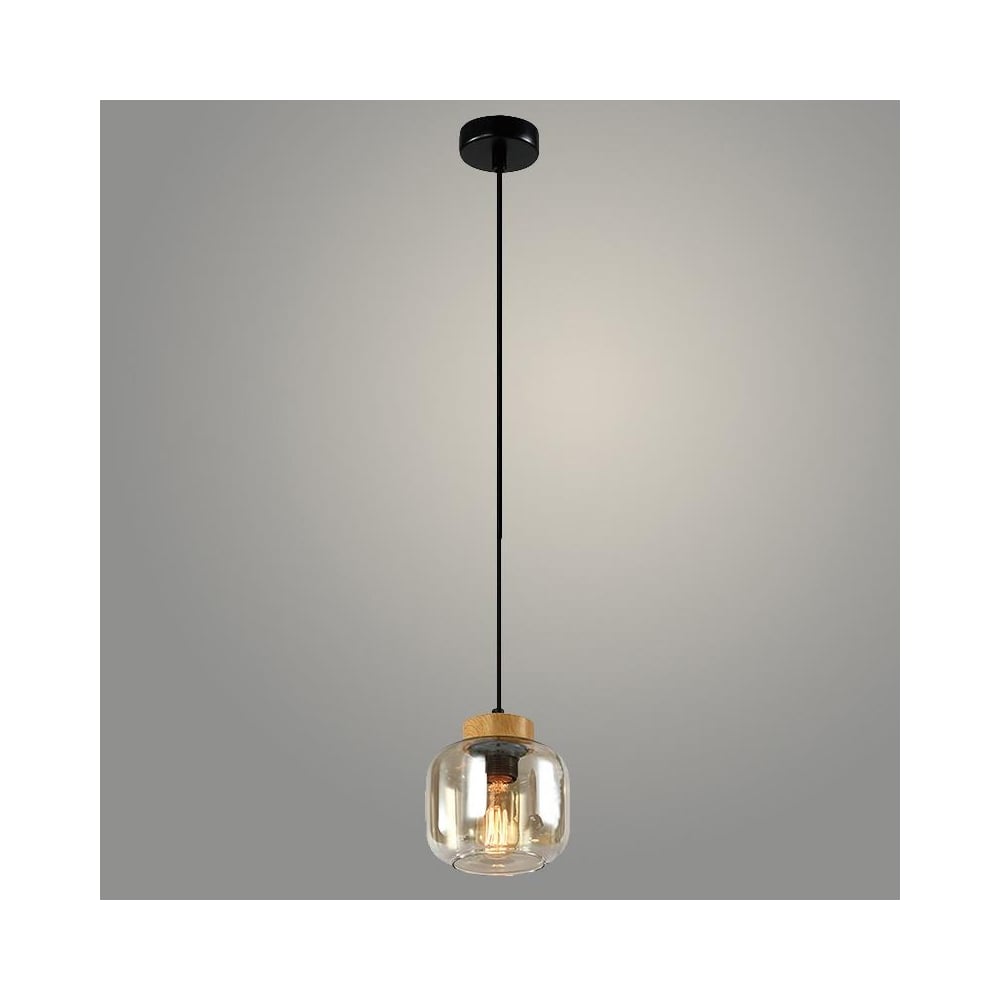 Изображение товара Подвесной светильник 24252-1A BK+WOOD Черный/дерево с прозрачным плафоном