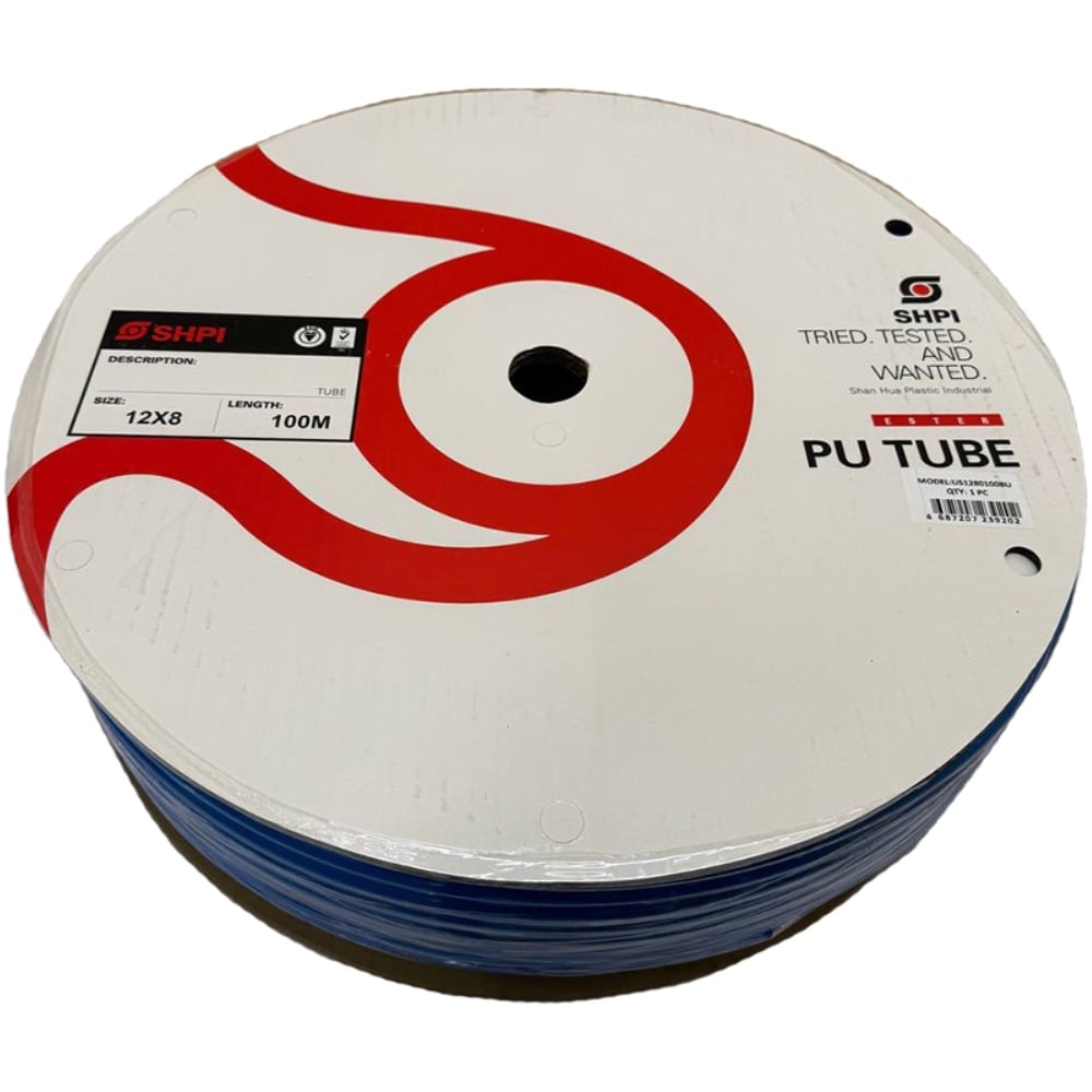 Изображение товара Трубка пневматическая SHPI PU (полиуретан) 12x8 мм (бухта 100 м), синяя US1280100BU