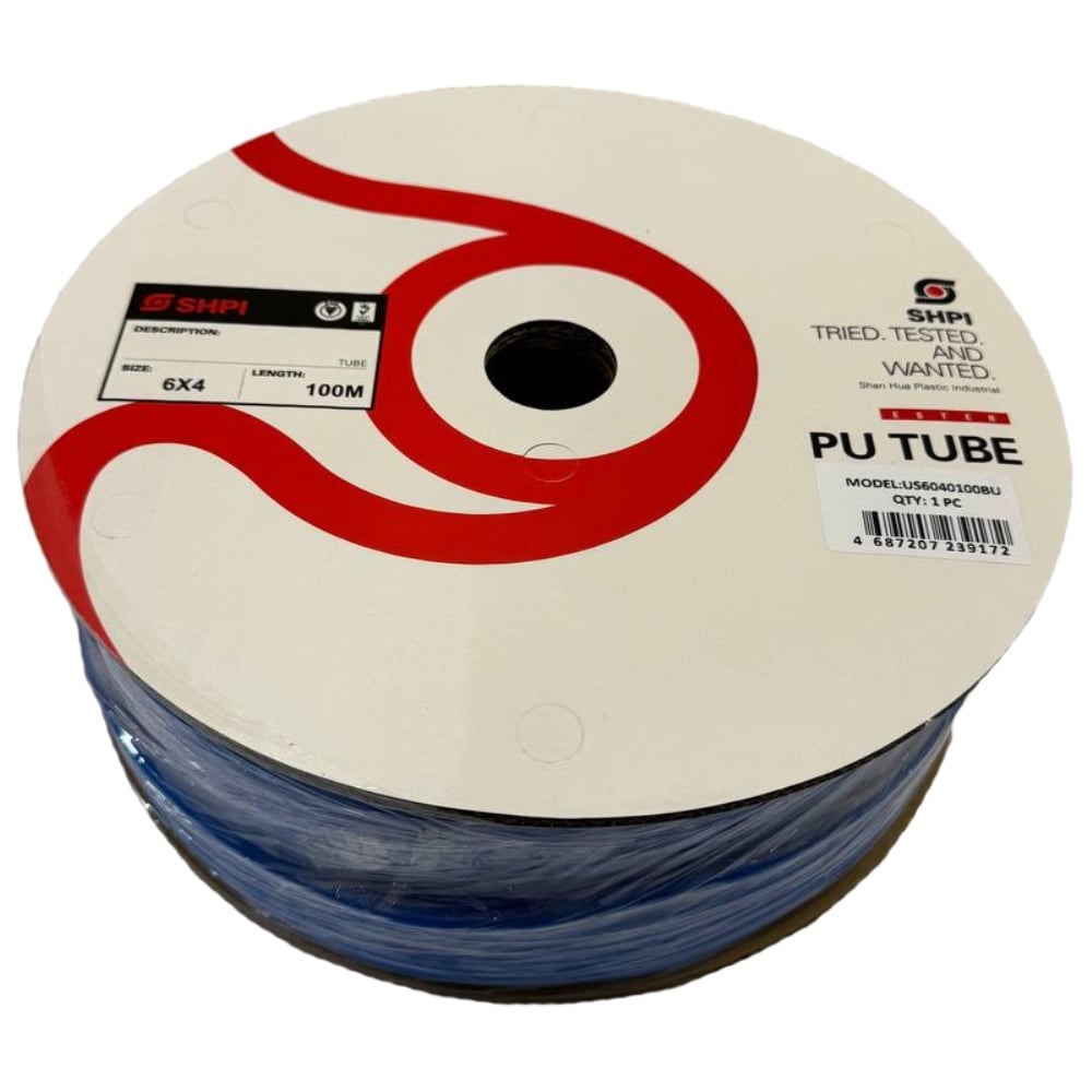Изображение товара Трубка пневматическая SHPI PU (полиуретан) 6x4 мм (бухта 100 м), синяя US6040100BU
