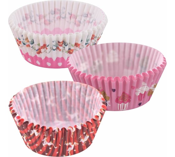 Изображение товара Набор бумажных форм для выпечки МУЛЬТИДОМ 50 шт диаметр верх/низ 7 см/5 см, высота 3 см 3 дизайна VL80-276