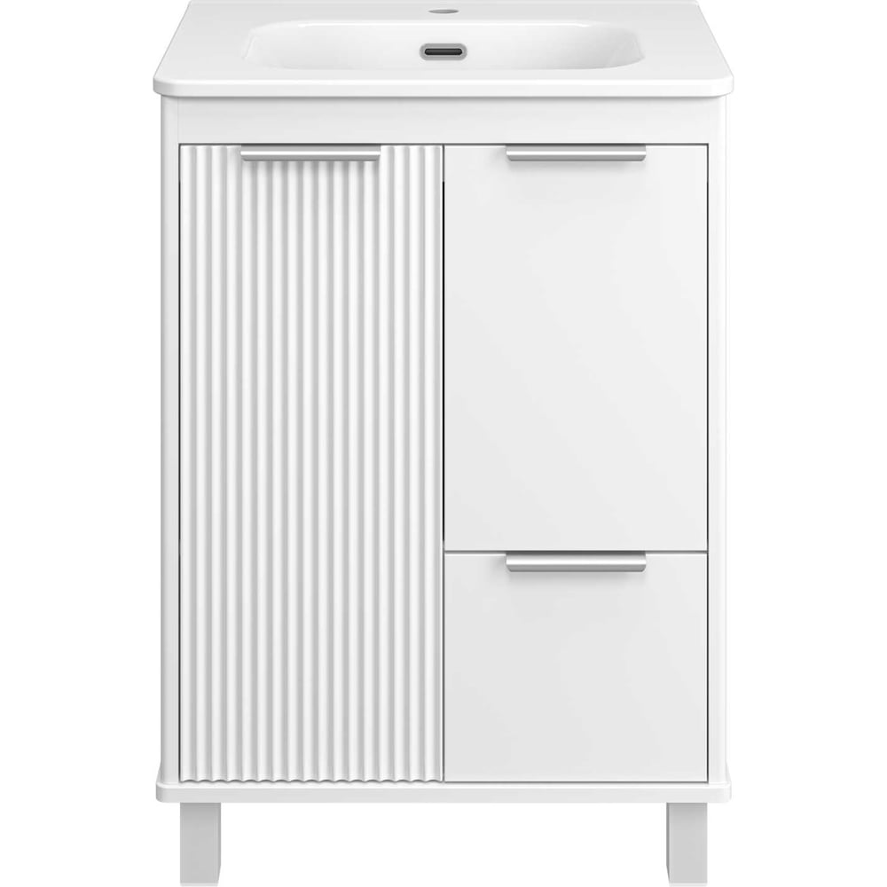 Изображение товара Тумба напольная Brevita RISACCA White - 60, 2 дверцы, 1 ящик, матовая эмаль + раковина УТ000027935